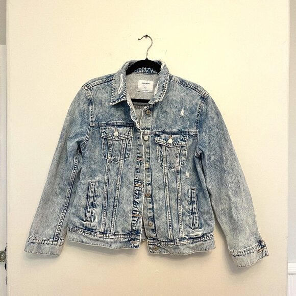 Old Navy Acid Wash Distressed Denim Jean Jacket, Size XL - Picture 1 of 9